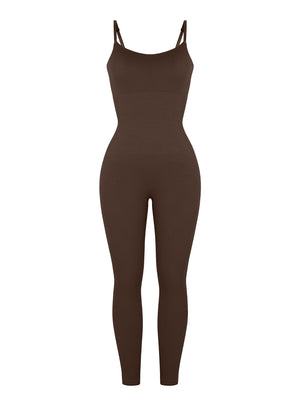 Sleeveless Jumpsuit - Seamless Shaping - Brown