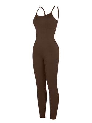 Sleeveless Jumpsuit - Seamless Shaping - Brown