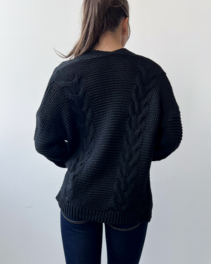 Cable Knit Fashion Cardigan - Sweater - Black