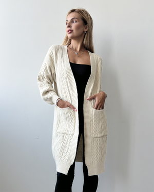 Cable Knit Oversized Cardigan - Sweater - Natural