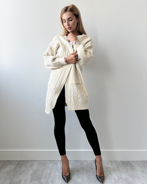 Cable Knit Oversized Cardigan - Sweater - Natural