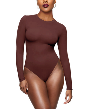 Crew Neck Longsleeve Bodysuit - Weightless Sculpt - Brown