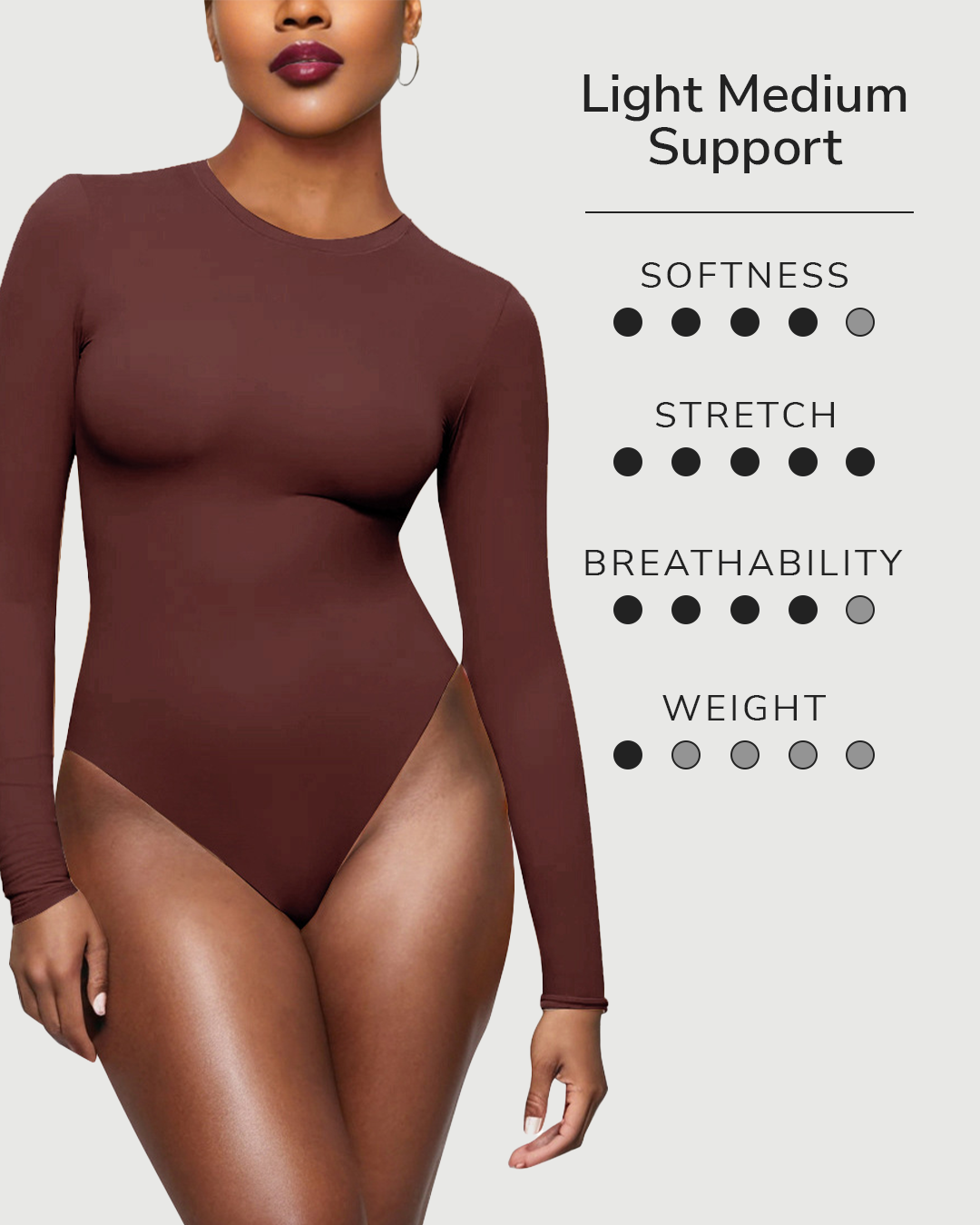 Crew Neck Longsleeve Bodysuit - Weightless Sculpt - Brown