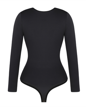 Deep Sweetheart Neck Longsleeve Bodysuit - Shapewear - Black