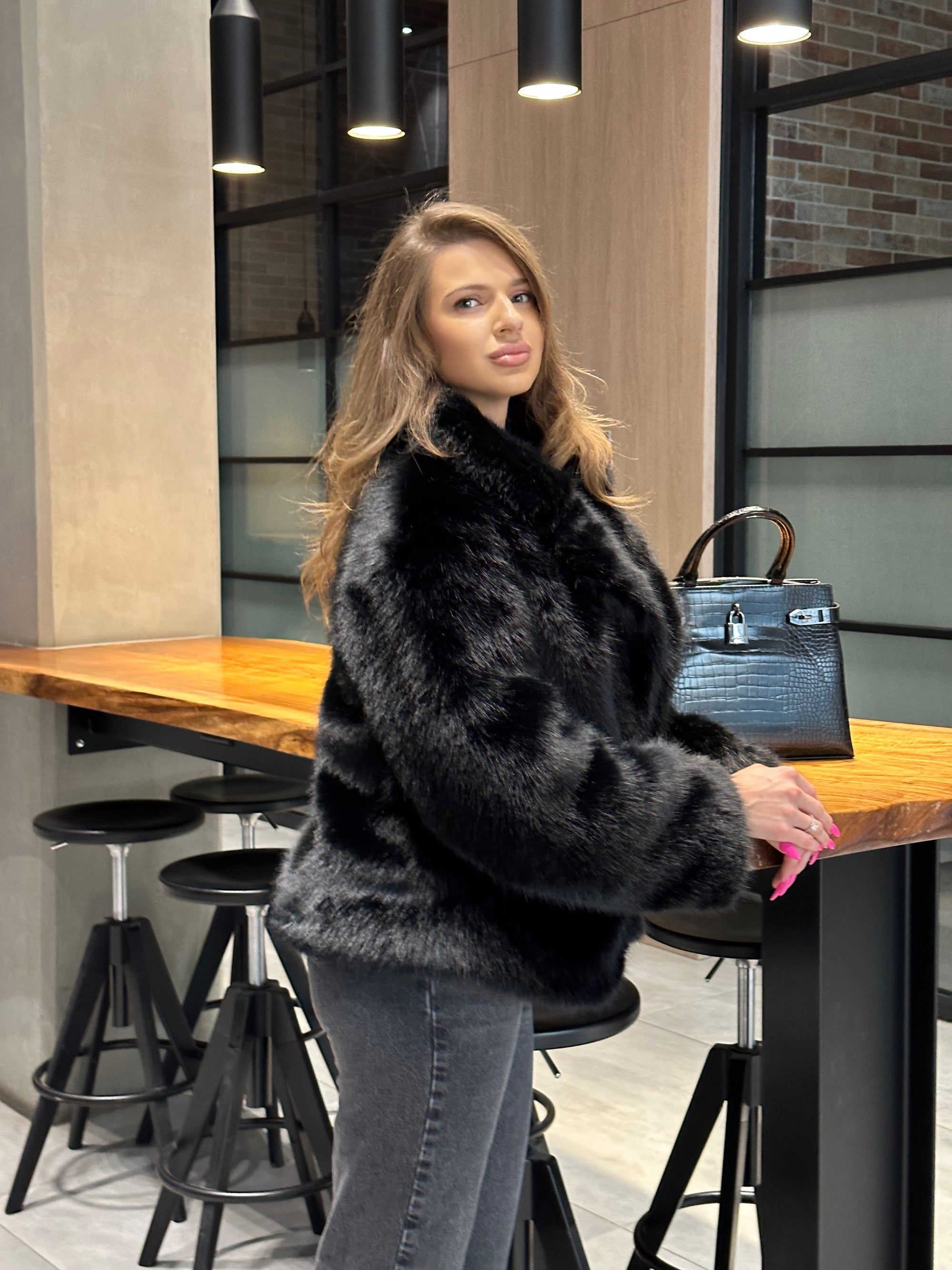 Faux Fur Jacket - Black