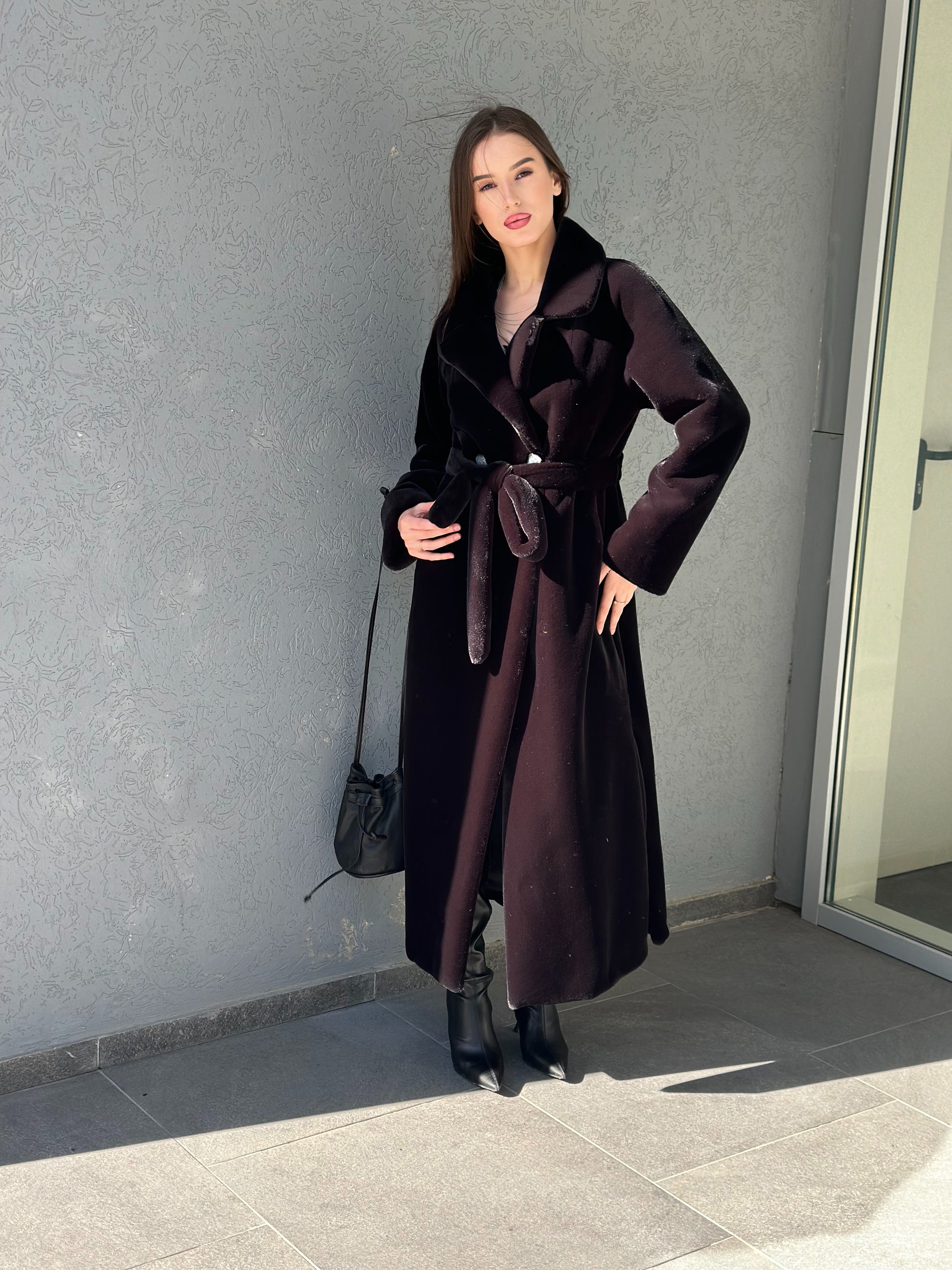 Faux Fur Long Coat - Black