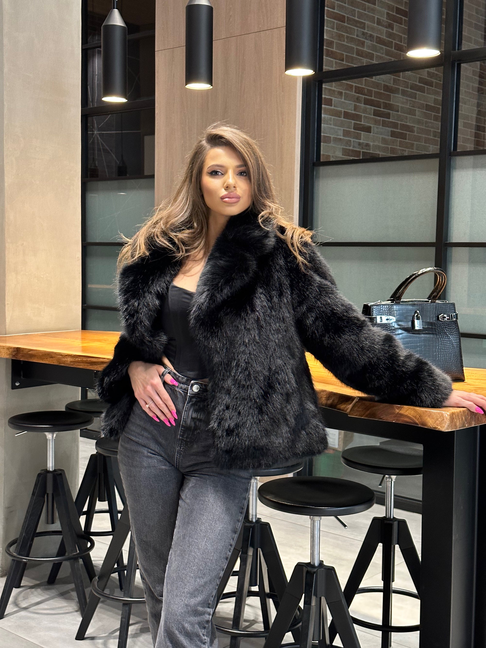 Faux Fur Jacket - Black