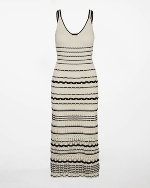 Stripe Knit Midi Dress - Eggshell White with Print