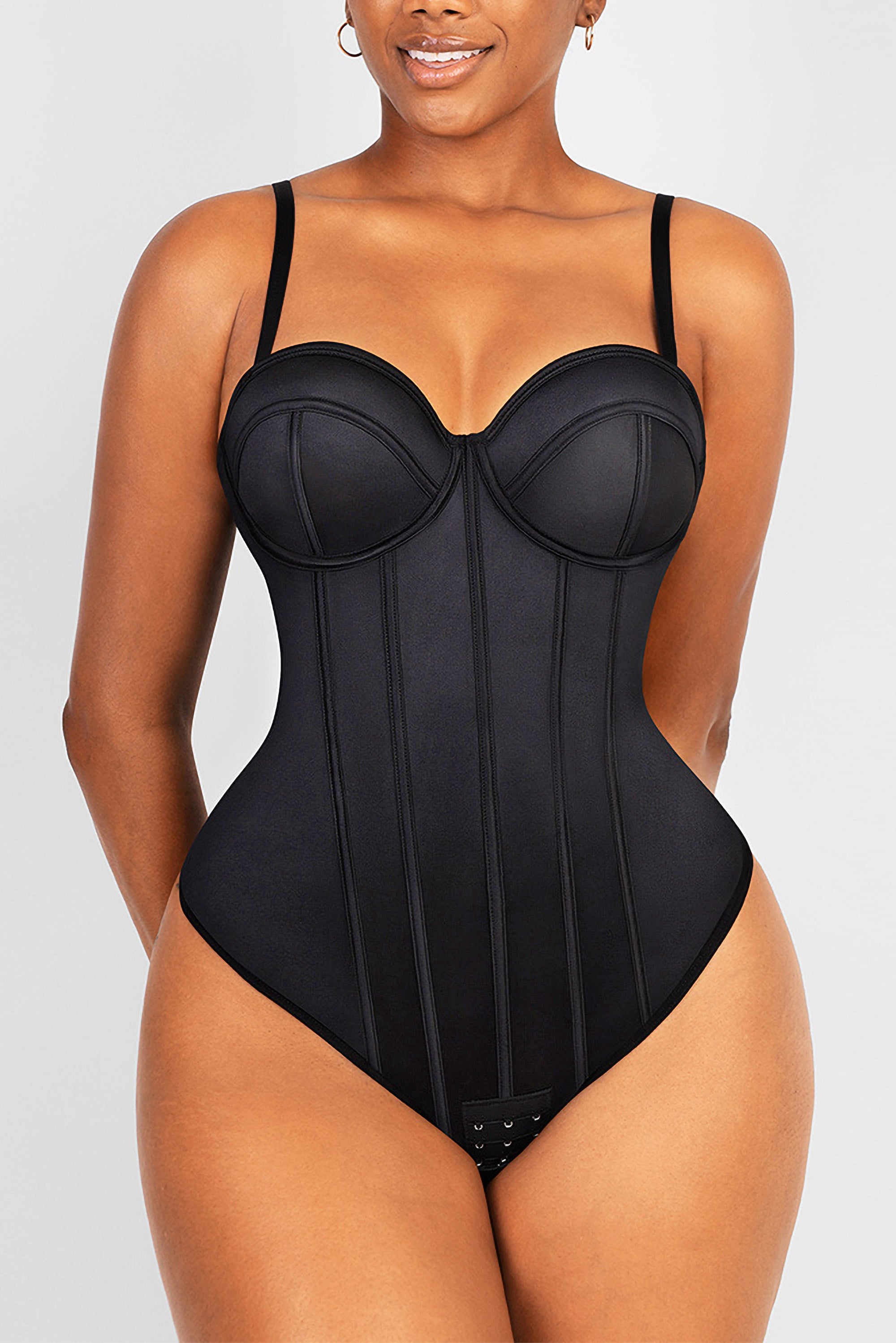 Women Leather Shapewear Lace Up Back Contrast Lace Corset with Thong Body  Shaper Bodysuit Shapewear for Women Black at  Women's Clothing store