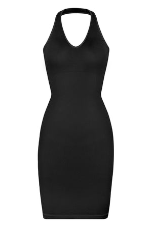 Halter Neck Sleeveless Dress - Seamless Shaping - Black