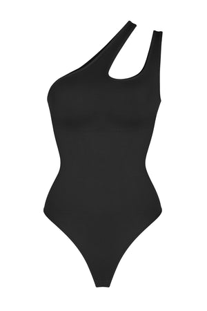 Asymmetrical Thong Bodysuit - Shapewear - Black