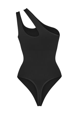 Asymmetrical Thong Bodysuit - Shapewear - Black