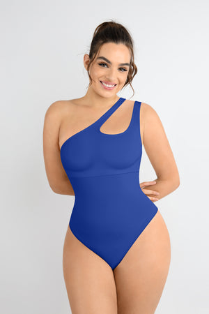 Asymmetrical Thong Bodysuit - Shapewear - Royal Blue