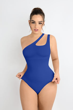 Asymmetrical Thong Bodysuit - Shapewear - Royal Blue