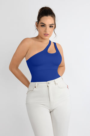 Asymmetrical Thong Bodysuit - Shapewear - Royal Blue