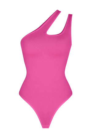 Asymmetrical Thong Bodysuit - Shapewear - Pink