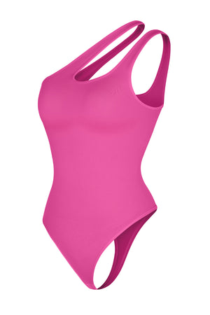 Asymmetrical Thong Bodysuit - Shapewear - Pink