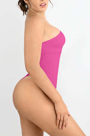 Asymmetrical Thong Bodysuit - Shapewear - Pink