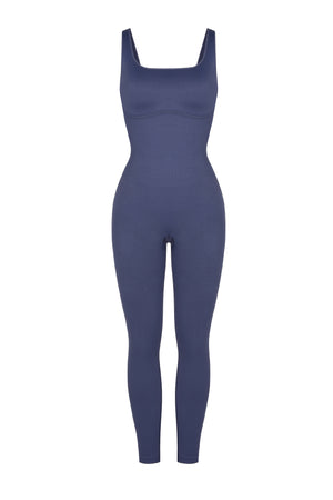 Square Neck Jumpsuit - Seamless Shaping - Indigo Blue