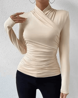 Mock Neck Wrap Knit - Longsleeve - Natural