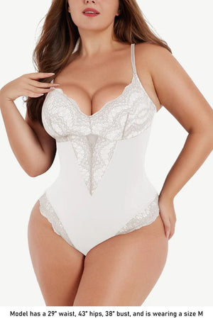 Lace Thong Bodysuit - Shapewear - White