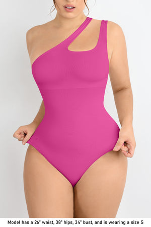 Asymmetrical Thong Bodysuit - Shapewear - Pink