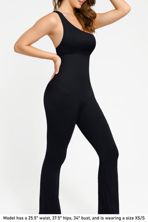 One Shoulder Jumpsuit - Seamless Shaping - Black