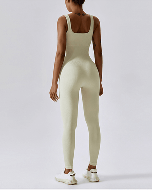 Ribbed Seamless Jumpsuit - Shapewear - Eggshell White