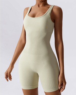 Ribbed Seamless Romper Short - Shapewear - Eggshell White