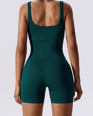 Ribbed Seamless Romper Short- Shapewear - Green