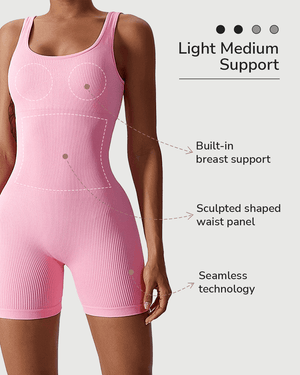 Ribbed Seamless Romper Short - Shapewear - Pink