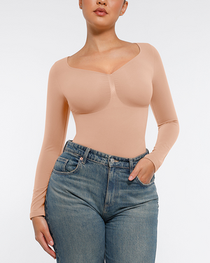 Sweetheart Neck Longsleeve Bodysuit - Shapewear - Sand