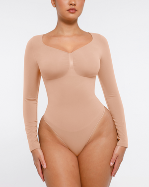 Sweetheart Neck Longsleeve Bodysuit - Shapewear - Sand