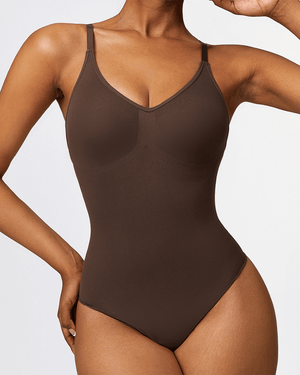 V-Neck Thong Bodysuit - Shapewear - Coffee