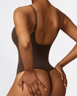 V-Neck Thong Bodysuit - Shapewear - Coffee