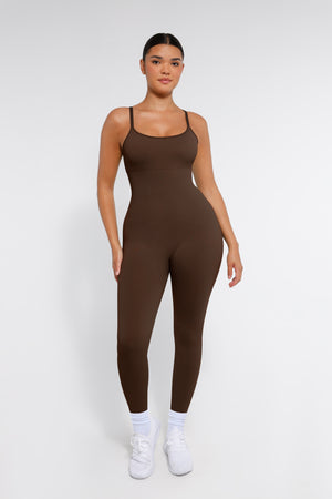 Sleeveless Jumpsuit - Seamless Shaping - Brown