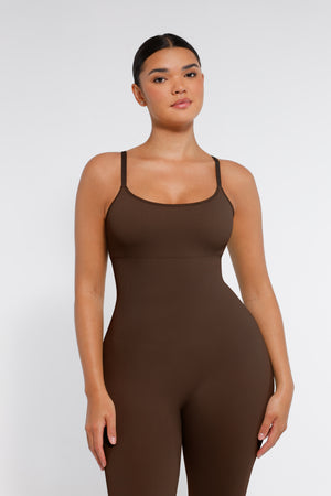 Sleeveless Jumpsuit - Seamless Shaping - Brown