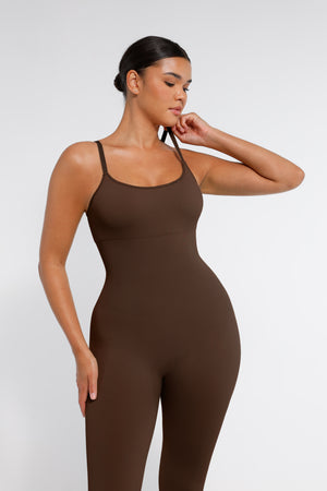 Sleeveless Jumpsuit - Seamless Shaping - Brown