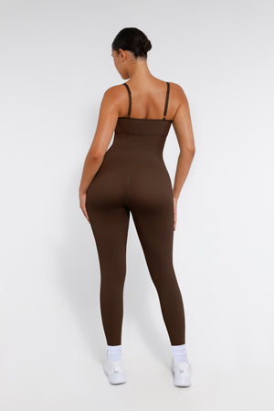 Sleeveless Jumpsuit - Seamless Shaping - Brown