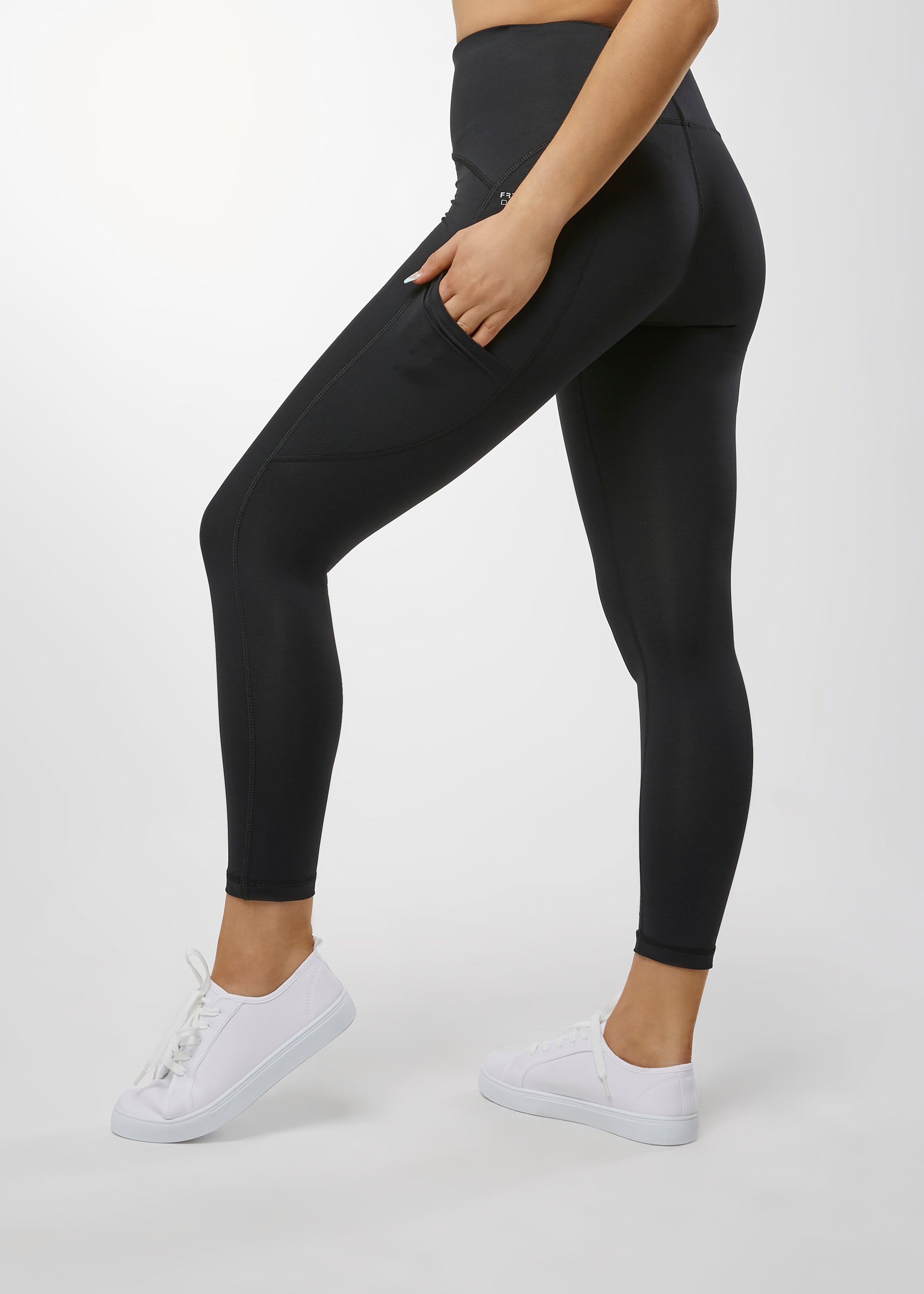 Gisele - Plain Black Comfort Fit 7/8 Middi Legging (High-Waist